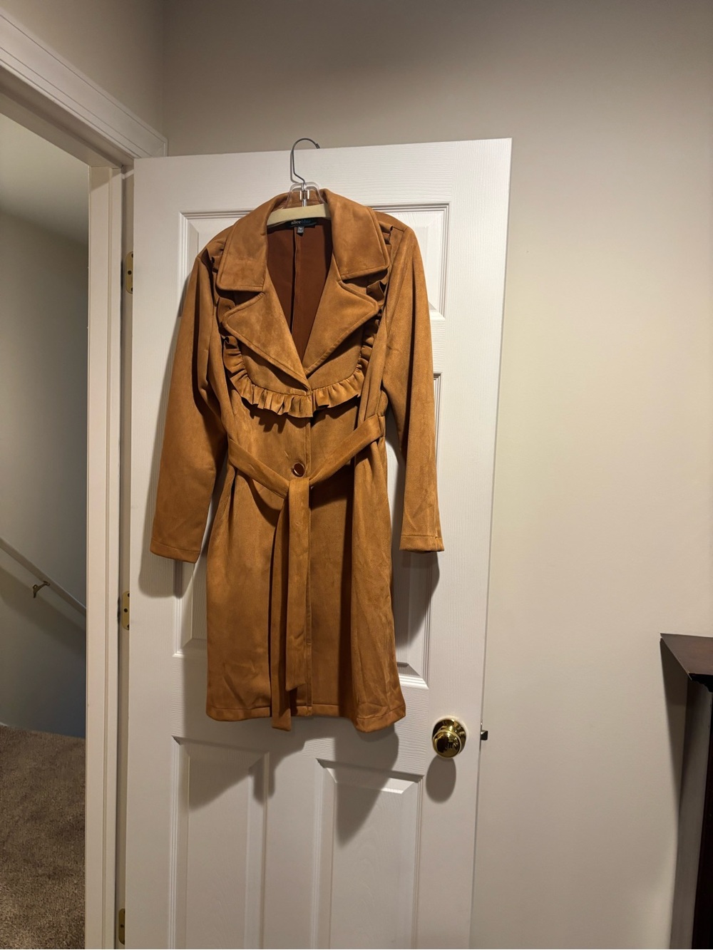 Women's Faux Suede Ruffle Trench Coat
